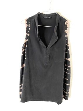 Gypsy 05 Global Village Silk Tie Dye Sleeveless Tunic Blouse Black Pink